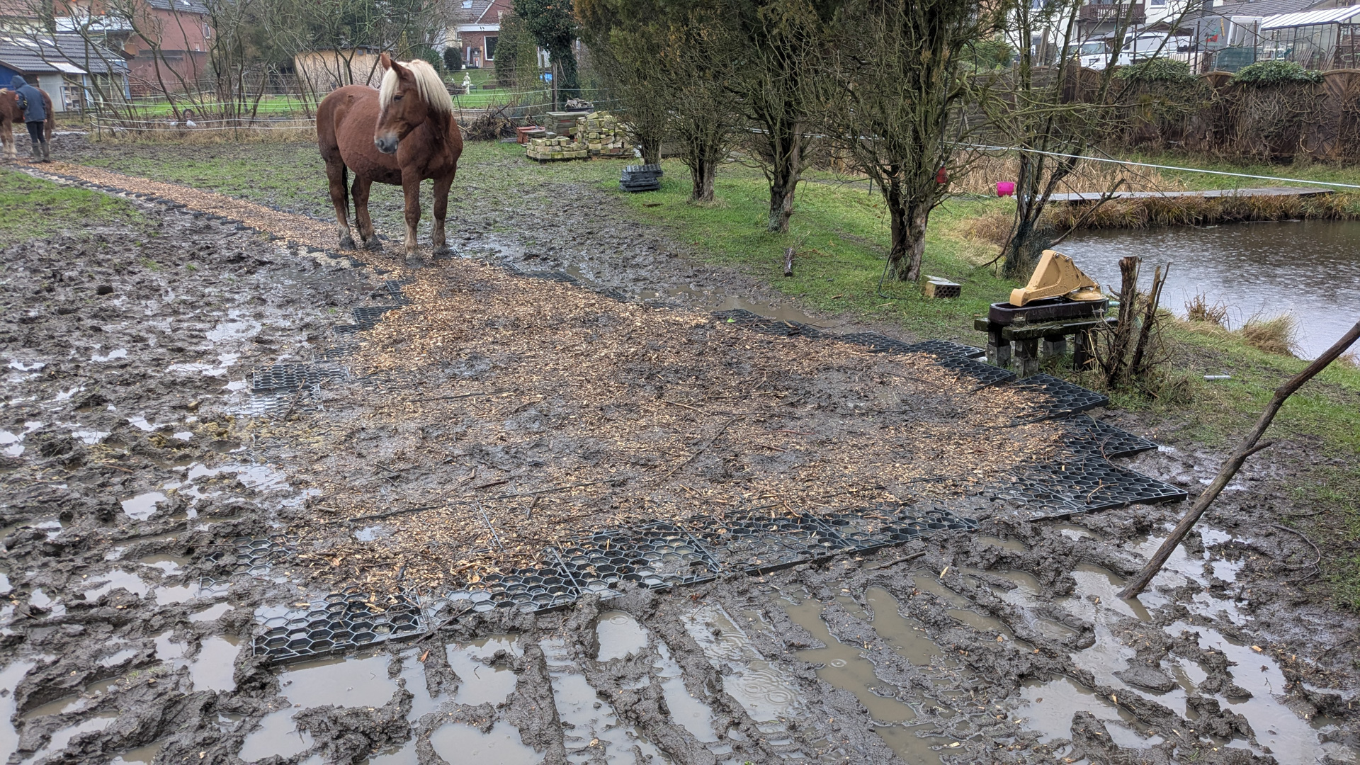 Paddockplatten direkt im Matsch verlegt